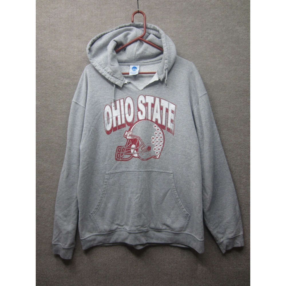 NCAA Ohio State Buckeyes Hoodie Mens XL Gray Pullover Helmet Graphic Cut Neck